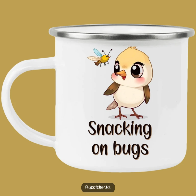 Funny Bird Snaps Camping Mug: Adventure with a Playful Hunter
