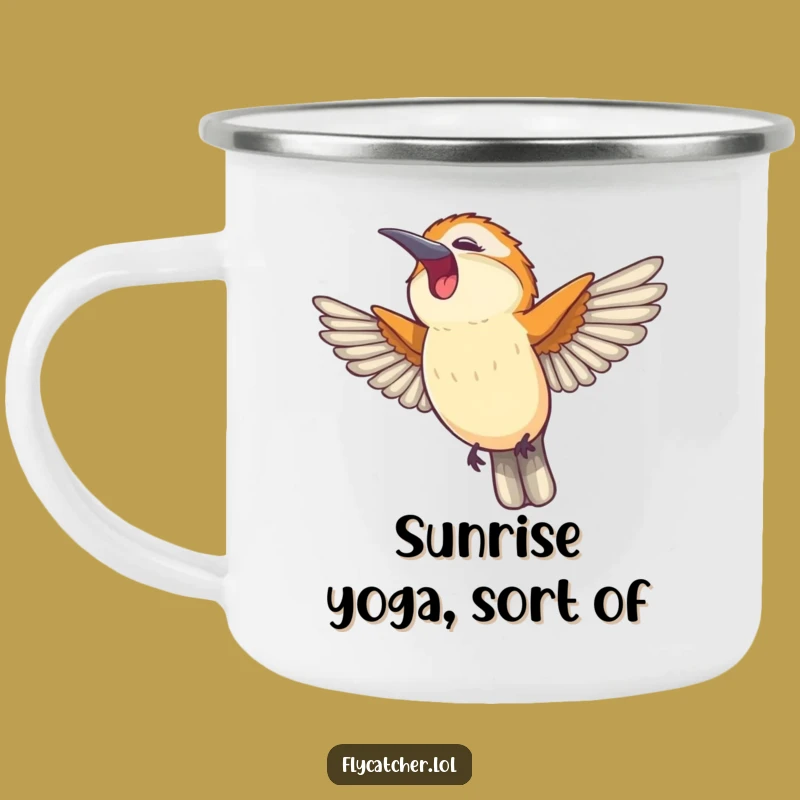 Funny Flycatcher Yawn Camping Mug - Outdoor Cheer, Perfect Funny Gift