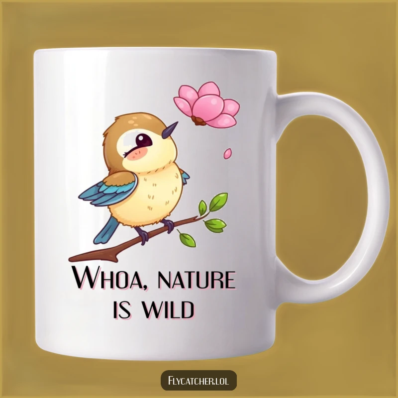 Funny Flycatcher Petal Surprise Mug - Hilarious Bird Gift for Coffee Lovers