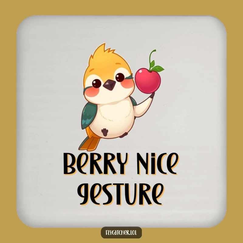 Funny Flycatcher Berry Gift Coaster - Protect Surfaces with Kindness, Unique Funny Gift