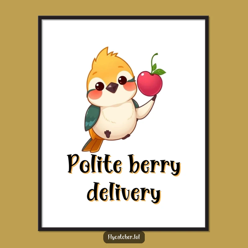 Funny Flycatcher Berry Gift Poster - Whimsical Bird Art, Hilarious Funny Gift Decor