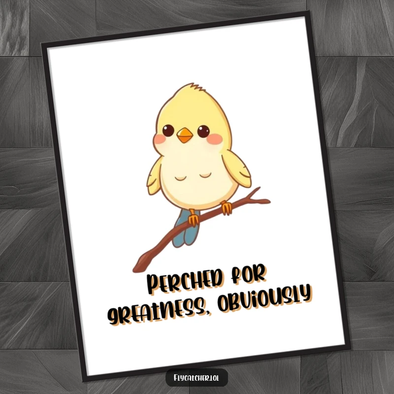 Funny Free Printable Bird Wall Art: A cheerful bird balances on a thin branch, peering intently with a whimsical expression.