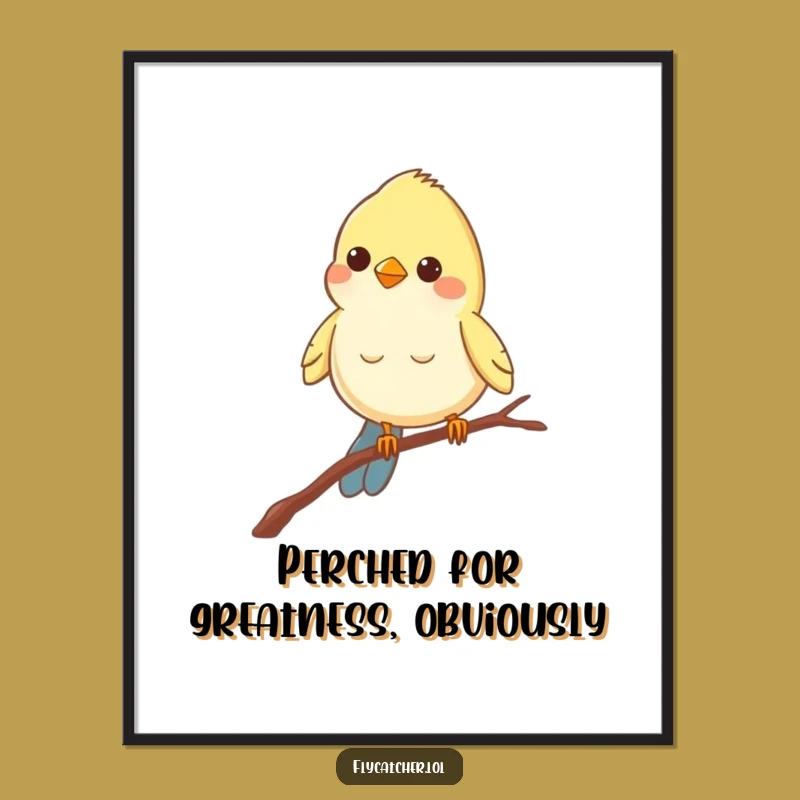 Funny Free Printable Bird Wall Art: Peering Bird on Branch, Downloadable Quirky Decor