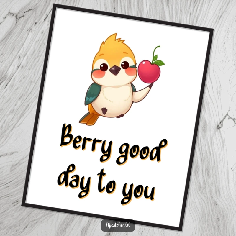 Funny Free Printable Wall Art: Flycatcher politely offers a bright berry, charming and whimsical decor.