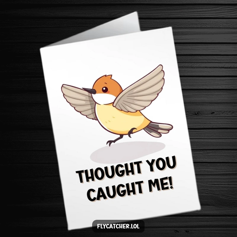 Funny Free Printable Thank You Card: A flycatcher bird engaged in a comical chase of its own shadow, a fun way to say thanks.
